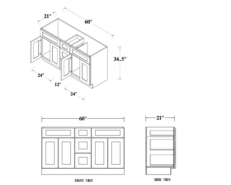 Four Door Vanity Sink Drawer Base Combo thumbnail