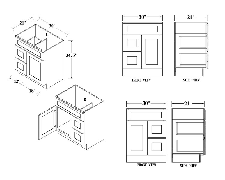 Vanity Sink Base Cabinet with Drawers thumbnail